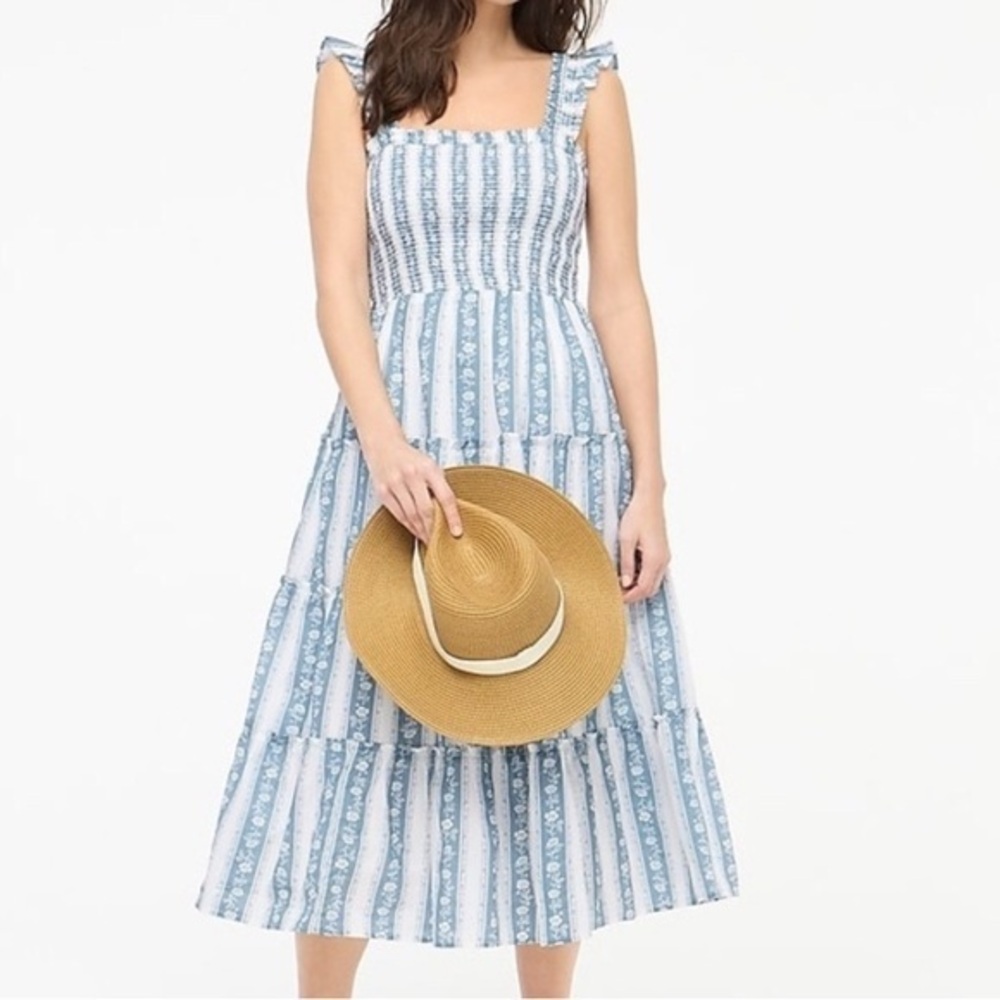 J.Crew Printed Smocked Midi Dress, size L NEW 100% Cotton